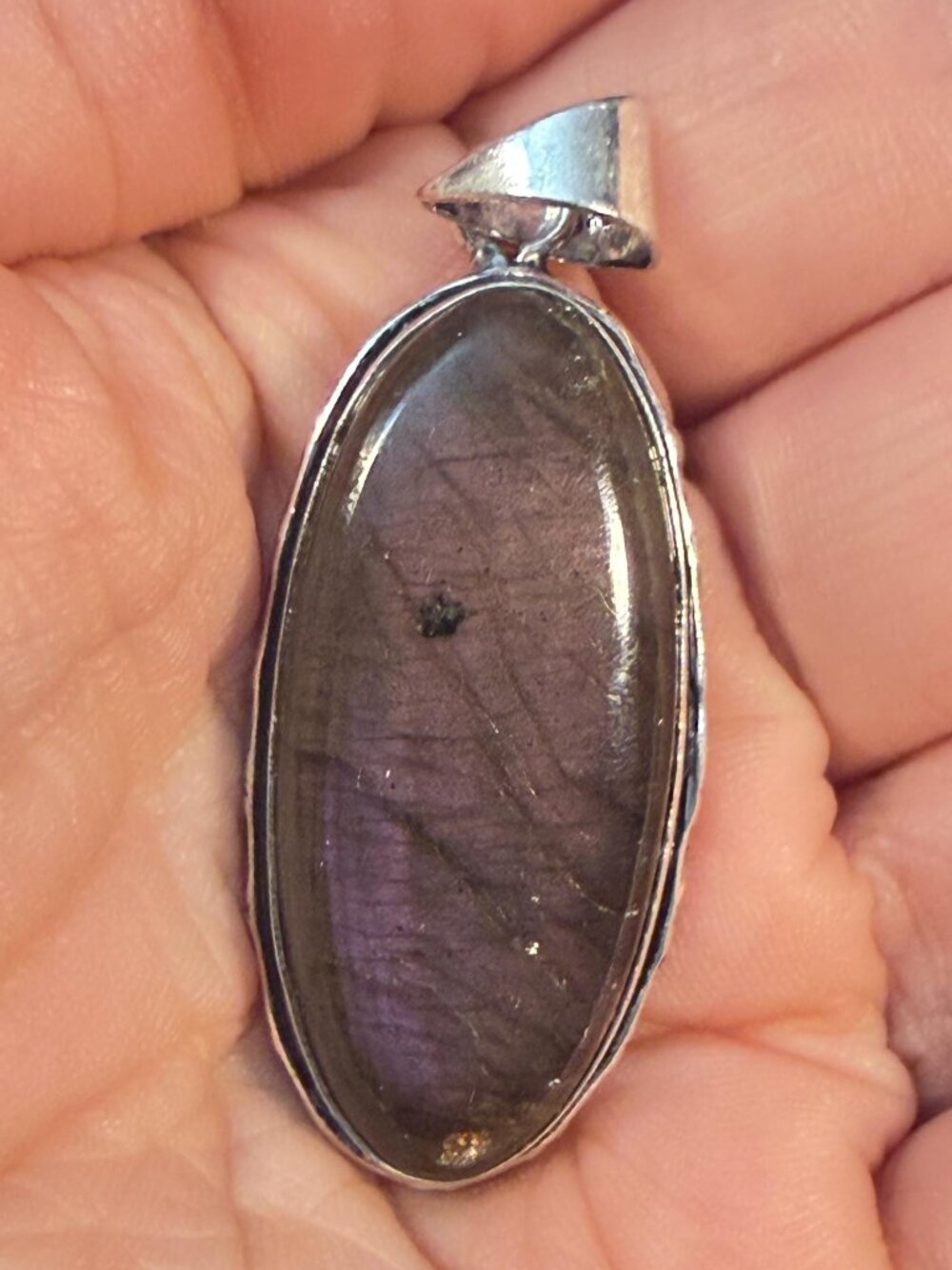 Labradorite Pendant Oval Purple Flash Natural Gemstone Handmade Artisan Pendant - Picture 3 of 7